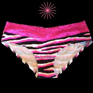 New RARE Vintage Victoria's Secret PINK panties lace cotton hipster Striped sz L
